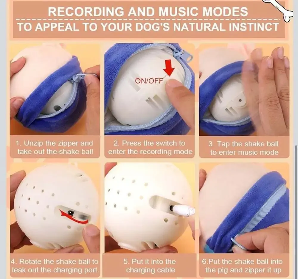 Jumping Squeaky Pig‎ Dog Toy with Recording and Music Modes